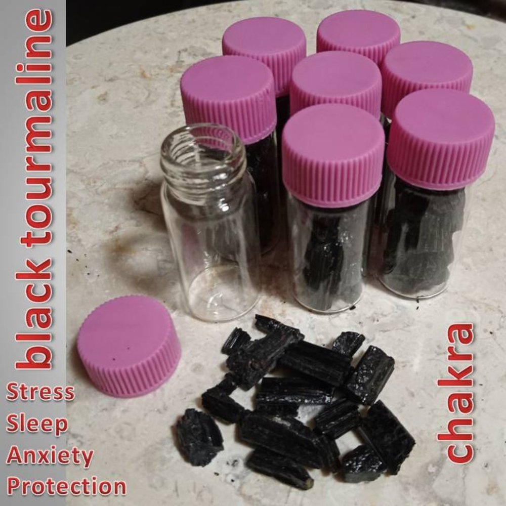 ONE Black TOURMALINE stone chunk bottle healing : PROTECTION : STRESS